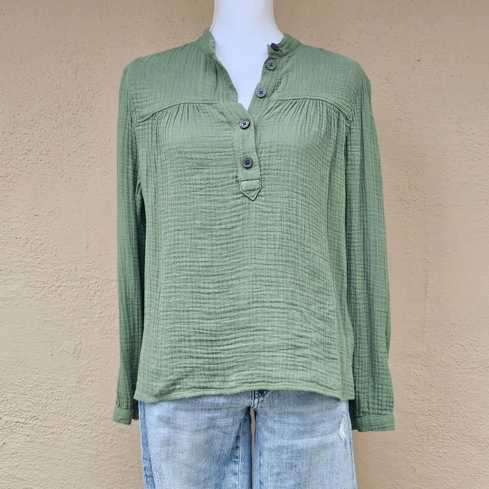 J. Crew Utility Green Fresco Soft Pull Over Gauzey Top Size Small